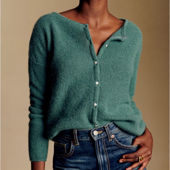 Sézane Gaspard Cardigan Sage Green Button Mohair Alpaca Reversible-Small - Picture 1 of 11